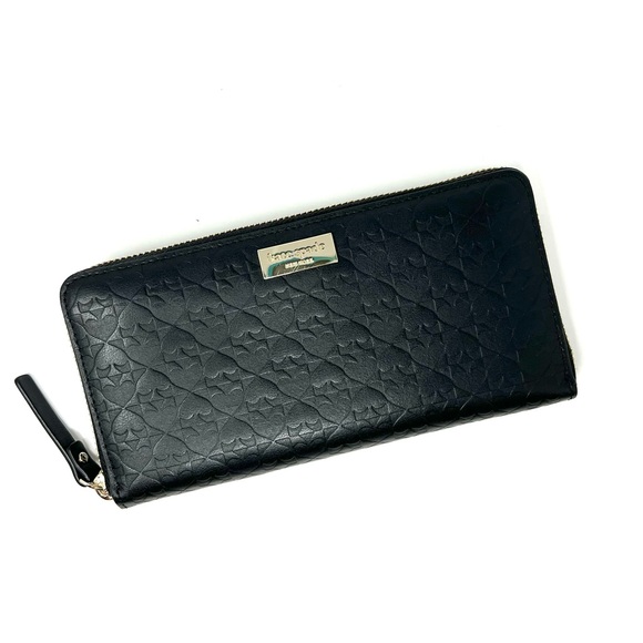 Kate Spade Neda Penn Place Embossed Black Leather Zip Around Wallet - Picture 1 of 10